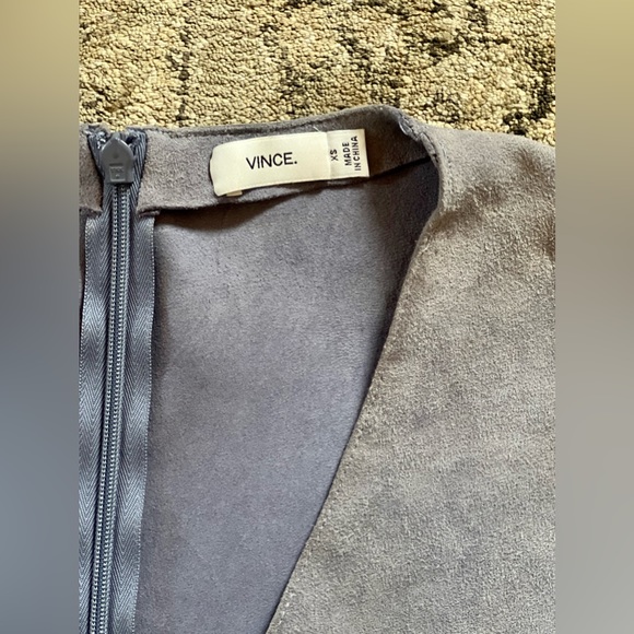 VINCE Lamb Leather/Suede V-Neck Shift Dress In Light Blue Size XS - Picture 9 of 12